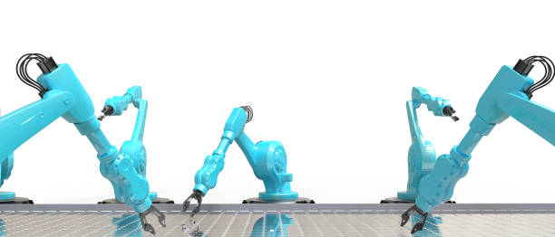 istock Industrial Blue robotic arms with empty conveyor Engineer check and control Concept and isolated on white background  - 3d rendering 1287427513