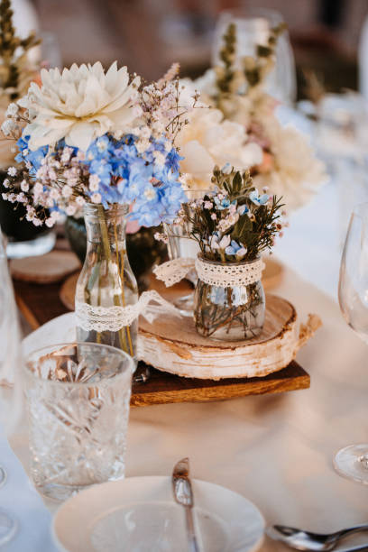 istock Beautiful Boho Wedding Table Decoration with wood and flowers in Majorca 1287427875