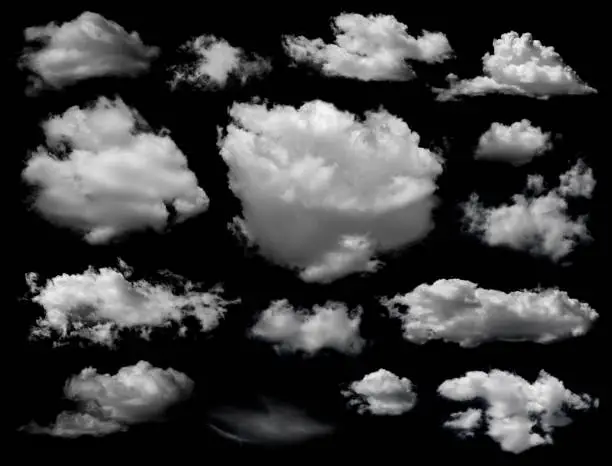 Photo of Clouds set isolated on black background.