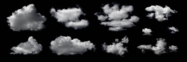 las nubes se establecen aisladas sobre fondo negro. - nube fotografías e imágenes de stock