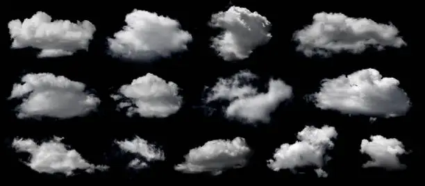 Photo of Clouds set isolated on black background.