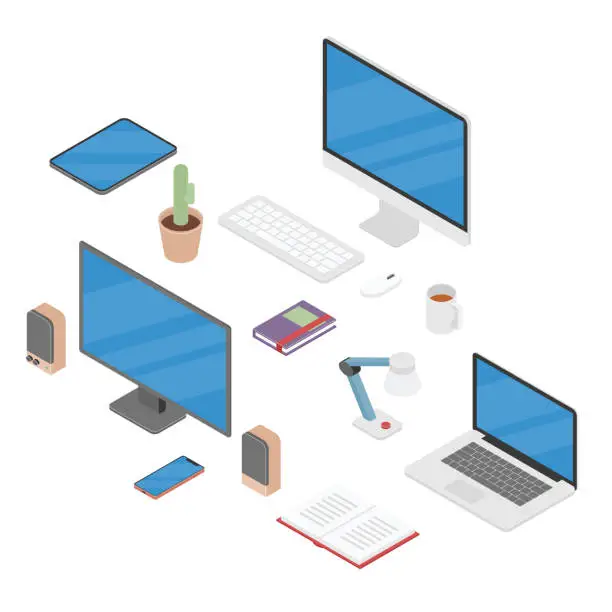 Vector illustration of Isometric 3D Workspace