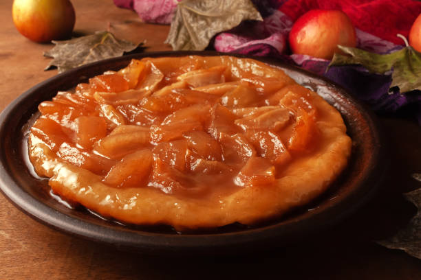 istock Freshly baked homemade apple tart on a platter 1287431784