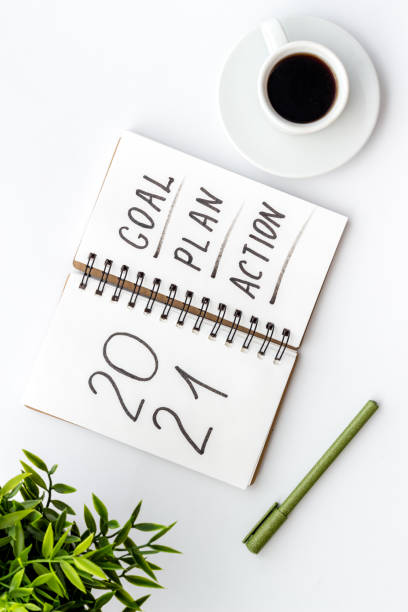istock Inspiration concept - New Years goals written in notebook on a table, flat lay 1287432398