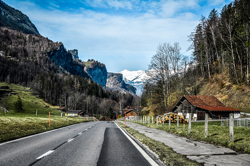 Alp Village Road In Switzerland