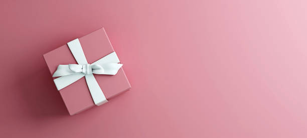 istock Mock-up poster, rose pink gift box with white bow on pink background, 3D Render, 3D Illustration 1287433567