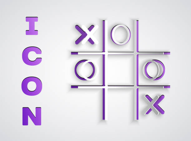 istock Paper cut Tic tac toe game icon isolated on grey background. Paper art style. Vector 1287433627