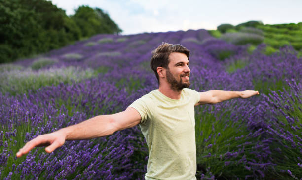 istock Man enjoying on lavender field 1287434186