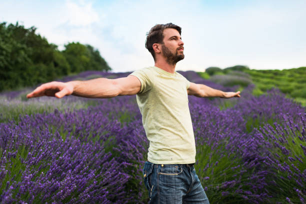 istock Man enjoying on lavender field 1287435117