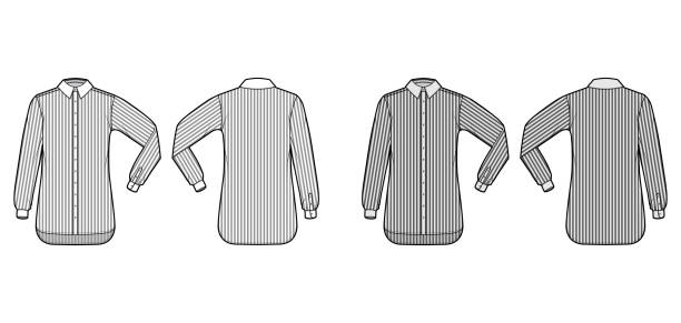 istock Shirt cleric stripe technical fashion illustration with elbow fold long sleeves, relax fit, button-down, regular collar 1287437105