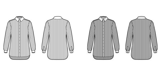 istock Shirt cleric stripe technical fashion illustration with long sleeves with cuff, relax fit, button-down, regular collar 1287437191