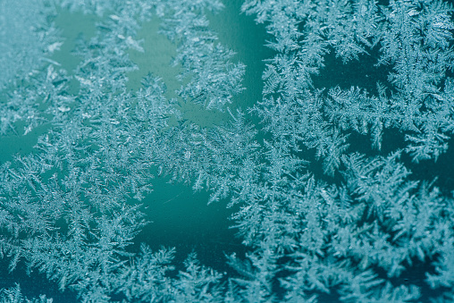 Closeup of frost on the car windshield