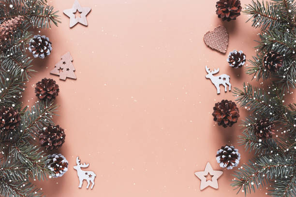 istock Christmas background with wooden decorations. Eco friendly, zero waste. New year's backdrop 1287438299