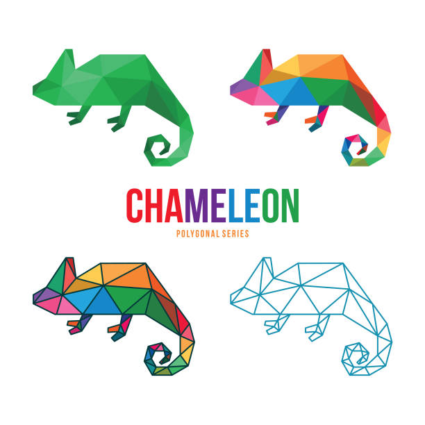 Animal low poly set chameleon low poly geometric polygonal design chameleon stock illustrations