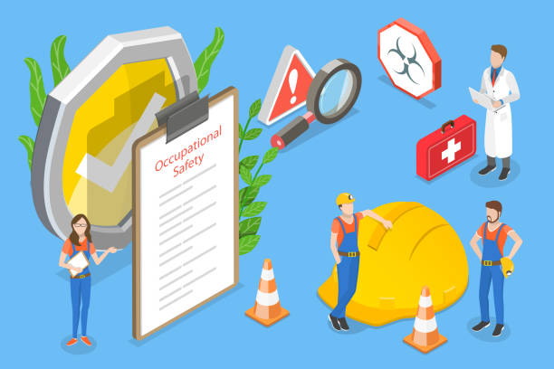 illustrazioni stock, clip art, cartoni animati e icone di tendenza di illustrazione concettuale vettoriale isometrica 3d della sicurezza sul lavoro. - occupational safety and health