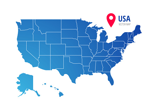 USA vector map with federal states borders. United States of America country silhouette isolated on white background. Vector Illustration for web, design, infographics, app, poster.