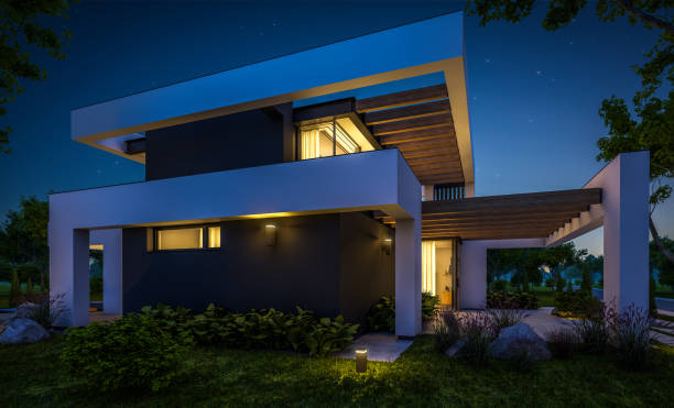 istock 3d rendering of modern house in luxurious style in night 1287443557
