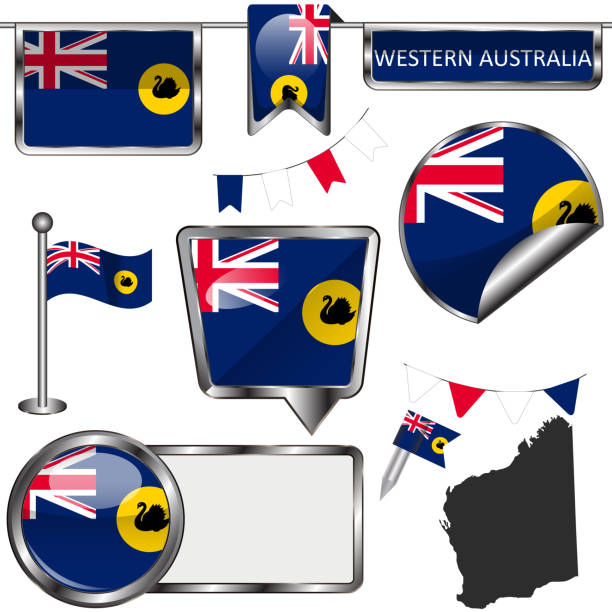 Western Australia state Glossy badges of flag of Western Australia state, Australia. Vector image western australia flag stock illustrations