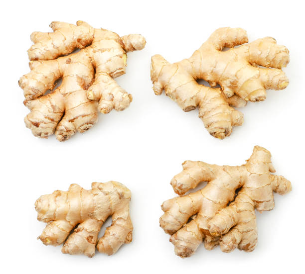 istock Ginger fresh and whole set on white background, isolated. The view from top 1287445793