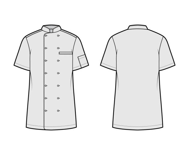istock Shirt bakers chefs uniform technical fashion illustration with short sleeves, welt pockets, relax fit, double breasted 1287448825