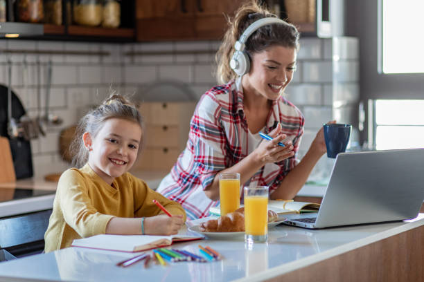 istock Woman working from home while her daughter studying 1287450767