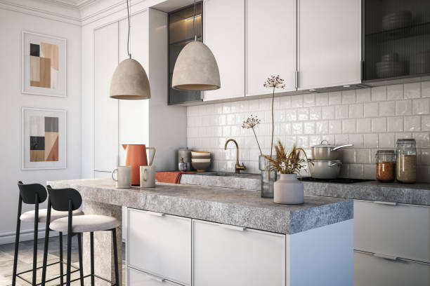 현대 부엌 인테리어 스톡 사진 - domestic kitchen furniture decor luxury 뉴스 사진 이미지