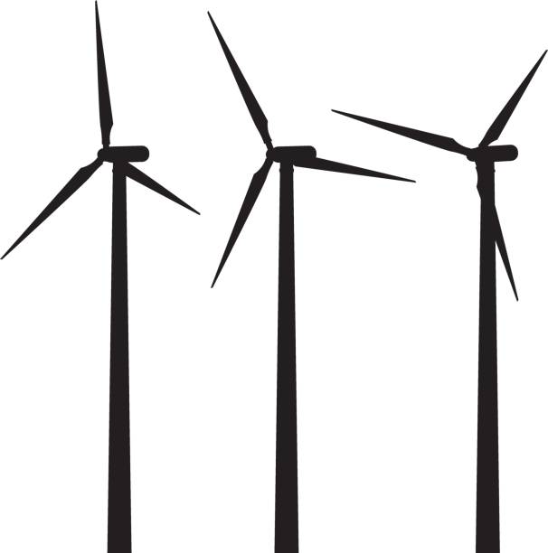 Windmill, wind generator Set windmill silhouette, wind generator. Eco energy. Vector illustration wind silhouettes stock illustrations