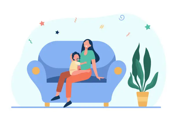 Vector illustration of New mom holding kid on lap