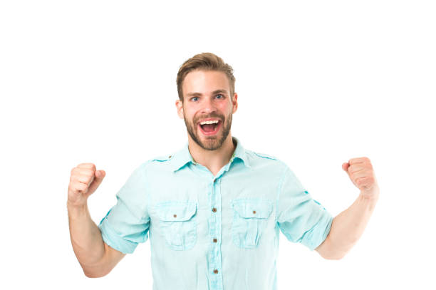 istock Achieve success. Man handsome bearded guy smiling on white background isolated. Guy cheerful smile feels happy and satisfied. Positive emotions. Man with sincere smile. Good mood. Brilliant smile 1287456383