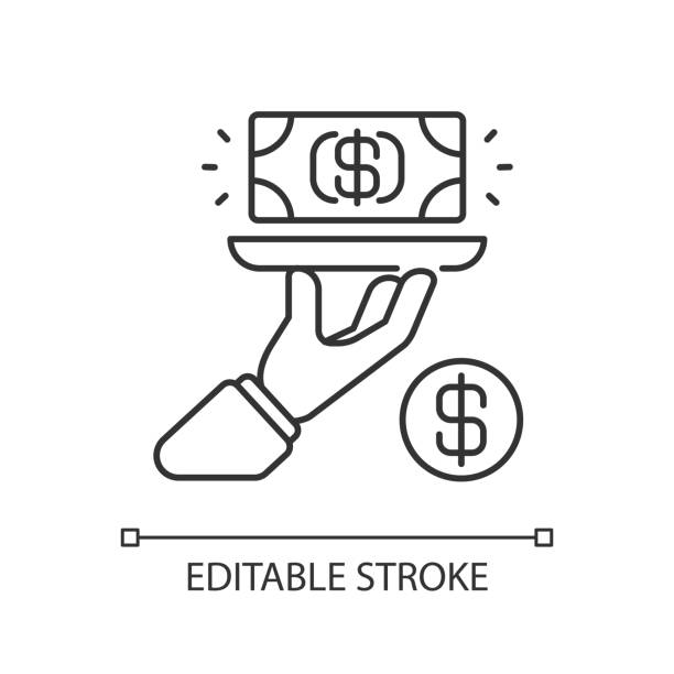 Service fee linear icon Service fee linear icon. Gratuity charge. Catered functions. High quality waiter, waitress. Thin line customizable illustration. Contour symbol. Vector isolated outline drawing. Editable stroke gratuity stock illustrations