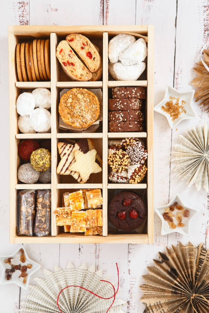 istock Christmas Shortbread Biscuits Cookies Assortment. Holiday Cookie Box. Assorted Christmas homemade cookies in wooden box. Sweet biscuits in a big wooden box. Christmas dessert table. Gift idea 1287462345