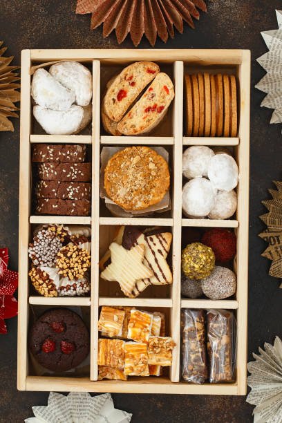 istock Christmas Shortbread Biscuits Cookies Assortment. Holiday Cookie Box. Assorted Christmas homemade cookies in wooden box. Sweet biscuits in a big wooden box. Christmas dessert table. Gift idea 1287462368
