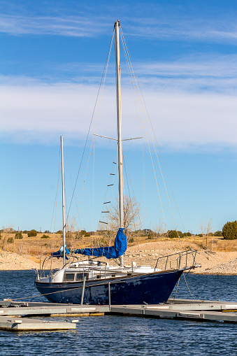 A boat on the marina in Lake Pueblo State Park in Southern Colorado