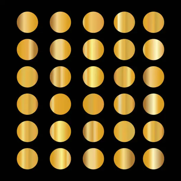 Vector illustration of Gold background texture vector icon pattern. Shiny golden metal foil gradient set