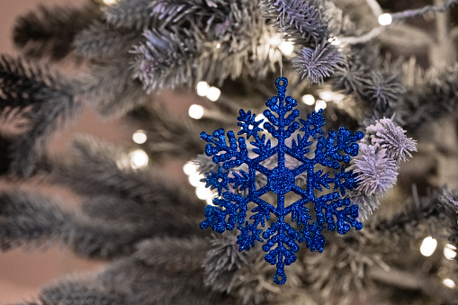 Blue snowflake on Xmas tree