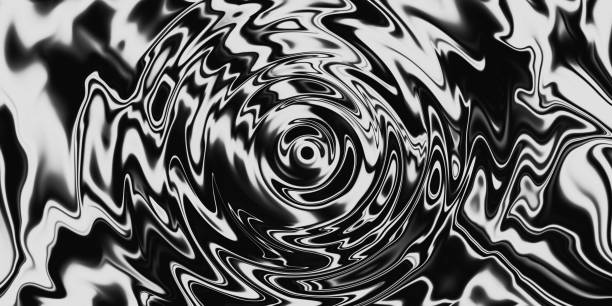 abstrakte spirale hintergrund schwarz weiß wirbel wirbel marmor flüssige muster kunst - verzerrtes bild stock-fotos und bilder