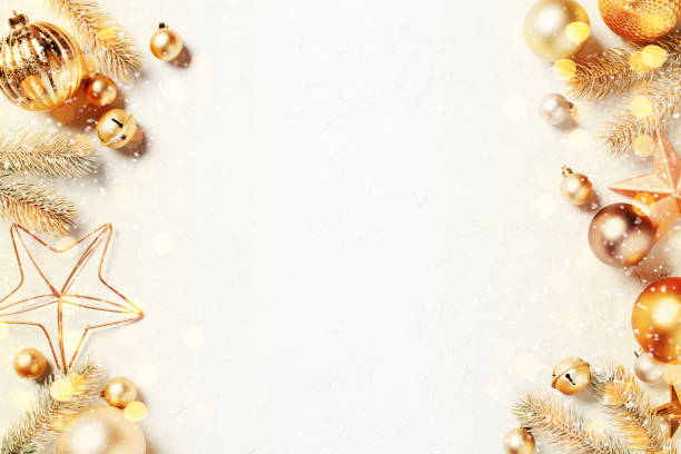 istock White festive Christmas background with golden decoration 1287472173