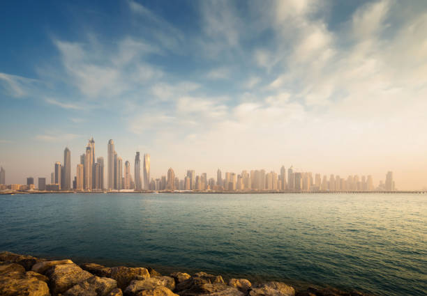 istock skyscrapers in Dubai Marina, sunset time, UAE 1287475356