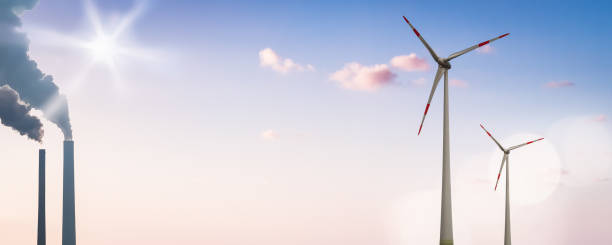 energia fóssil e verde - rasto de fumo de avião - fotografias e filmes do acervo