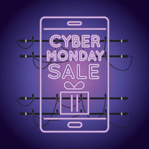 istock cyber monday sale neon light with smartphone 1287480511