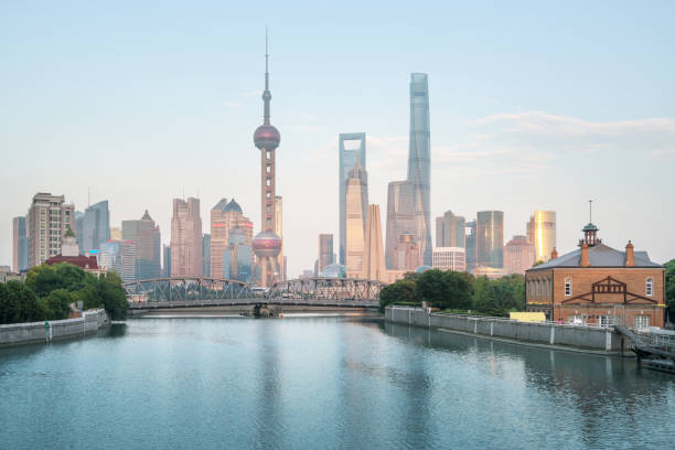istock Shanghai skyline and Waibaidu bridge, China 1287481924