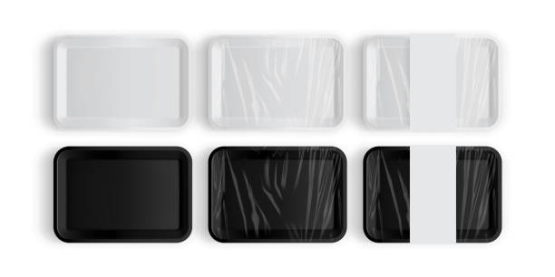 illustrations, cliparts, dessins animés et icônes de emballage blanc et noir de plateau pour la nourriture d’isolement sur le plan blanc se maquette de vecteur - airtight food box package