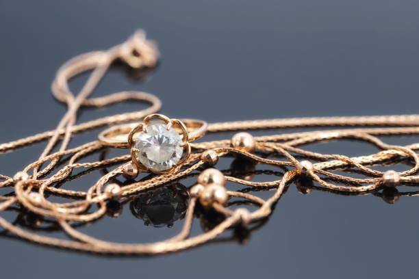 istock A gold ring with a large gemstone and a gold chain necklace 1287482414