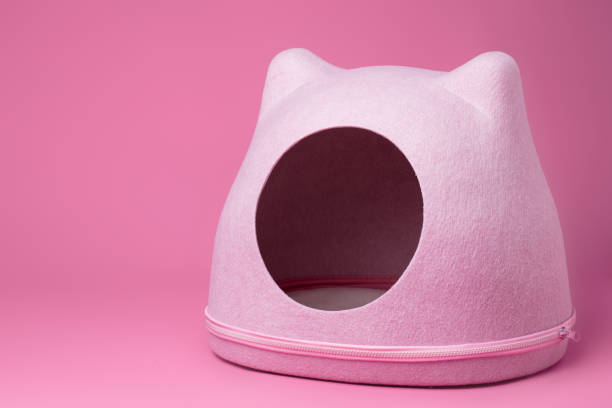 istock Pink cat's house on pink background close up 1287483306