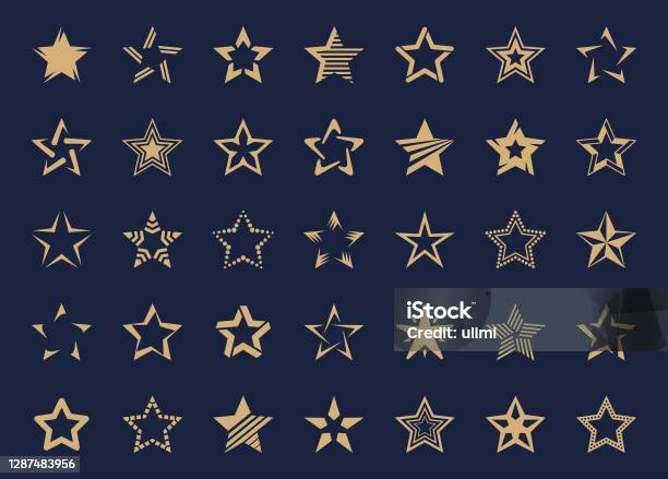 Набор Значков Звезд — стоковая векторная графика и другие изображения на тему Звезда - Звезда, Форма звезды, Иконка