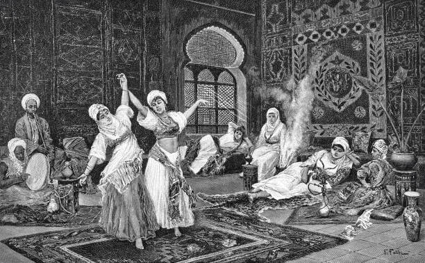 하렘에서 춤추는 여성 - iran stock illustrations