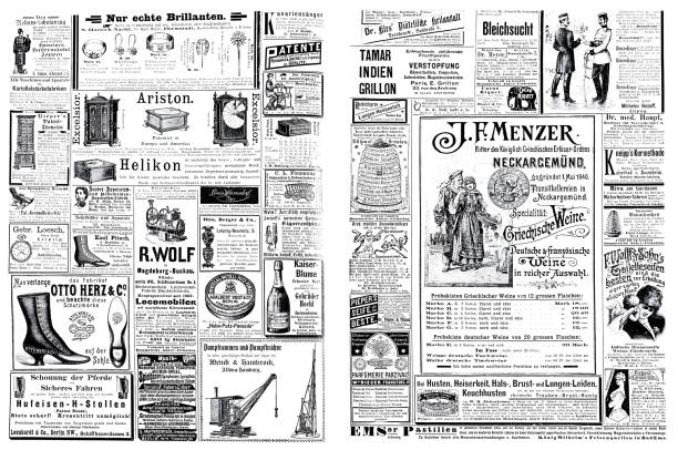 ogłoszenia z 1892 roku - victorian style stock illustrations
