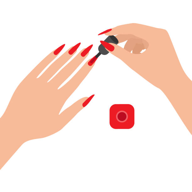 Long Nails Covered With Varnish Top View Woman Paints Her Nails With Red  Varnish Home Hand Care Vector Stock Illustration - Download Image Now -  iStock