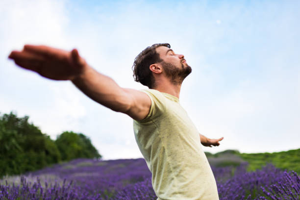 istock Man enjoying on lavender field 1287487300