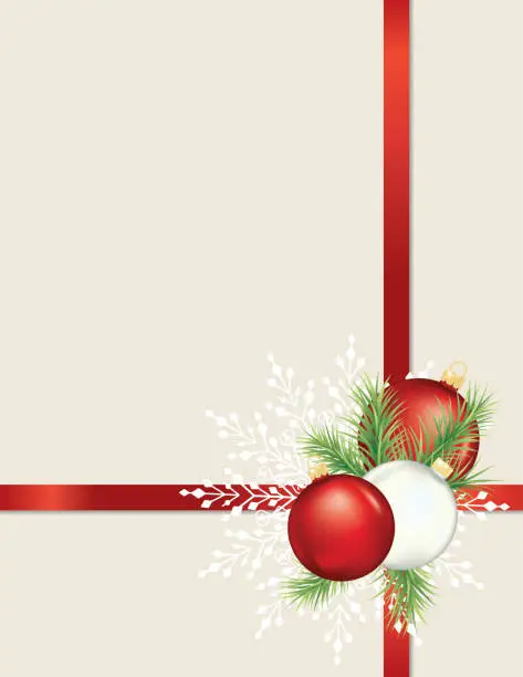 Vector illustration of Christmas Background With Shiny Baubles And A Bow